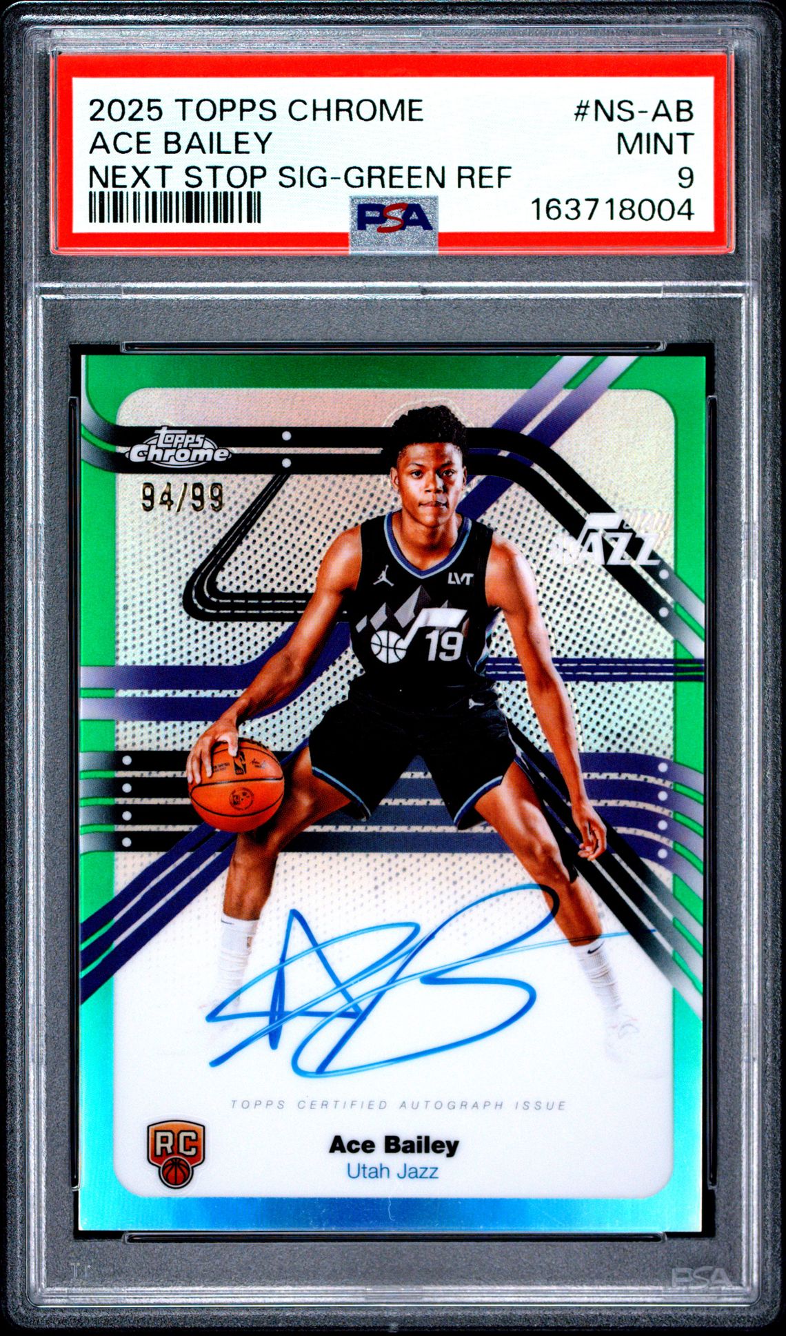 2025 Topps Chrome Next Stop Signatures Ace Bailey #Ns-Ab (Next Stop Sig-Green Ref) Mint 9 front