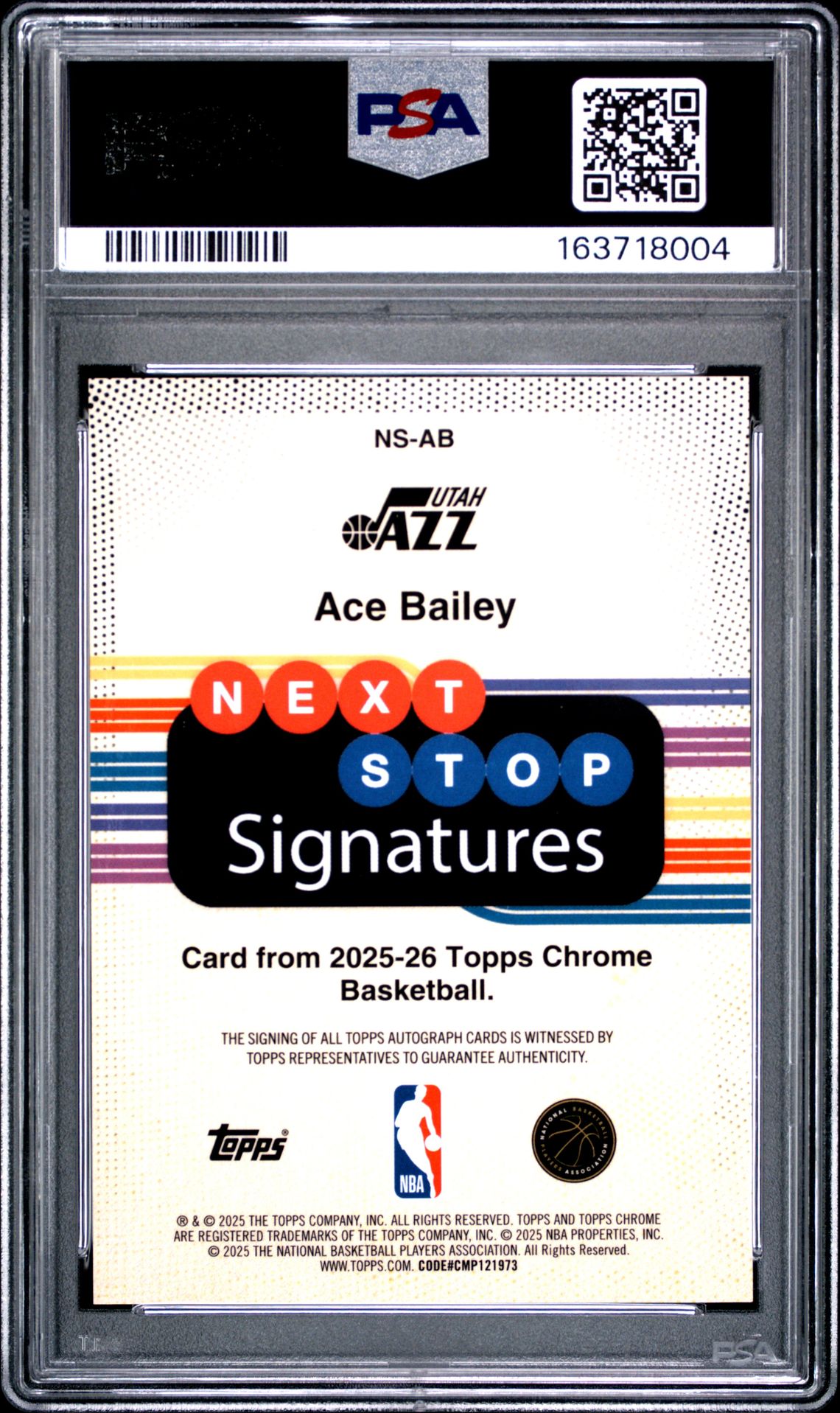 2025 Topps Chrome Next Stop Signatures Ace Bailey #Ns-Ab (Next Stop Sig-Green Ref) Mint 9 back
