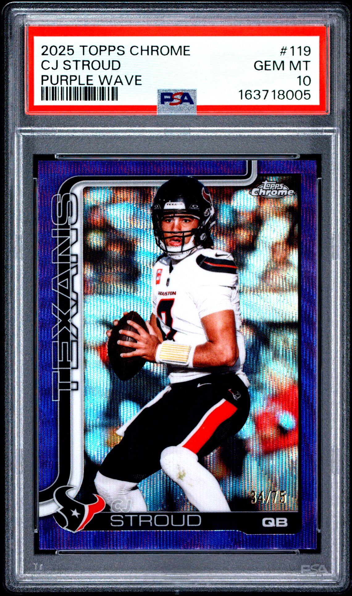 2025 Topps Chrome Cj Stroud #119 (Purple Wave) Gem Mt 10 front view - PSA graded GEM MT 10