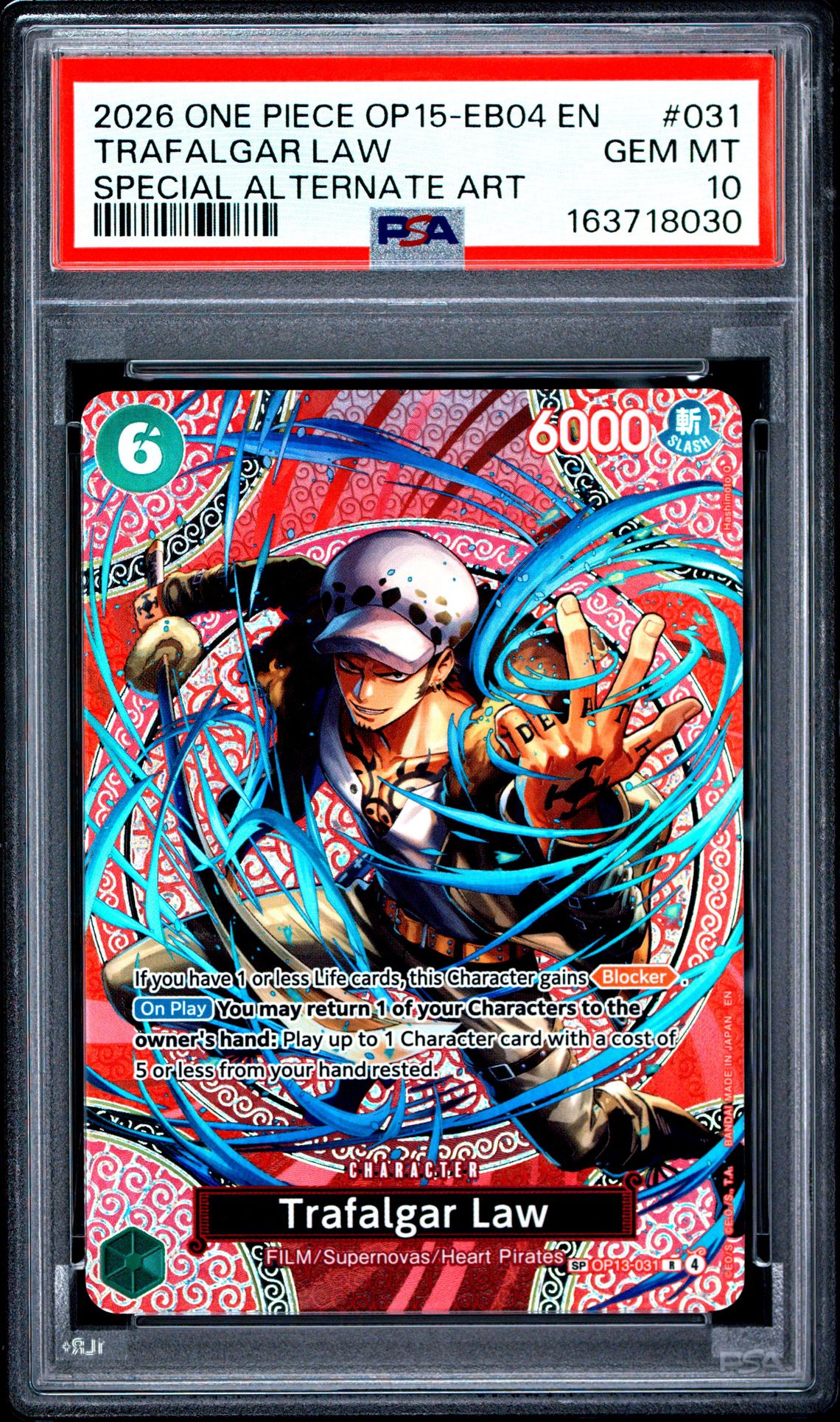 2026 One Piece Op15-Eb04-Adventure On Kami's Island Trafalgar Law #031 (Special Alternate Art) Gem Mt 10 front