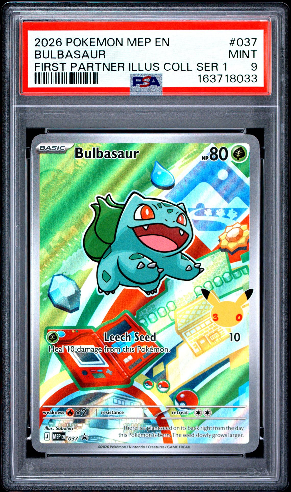 2026 Pokemon Mep En-Me Black Star Promo Bulbasaur #037 (First Partner Illus Coll Ser 1) Mint 9 front