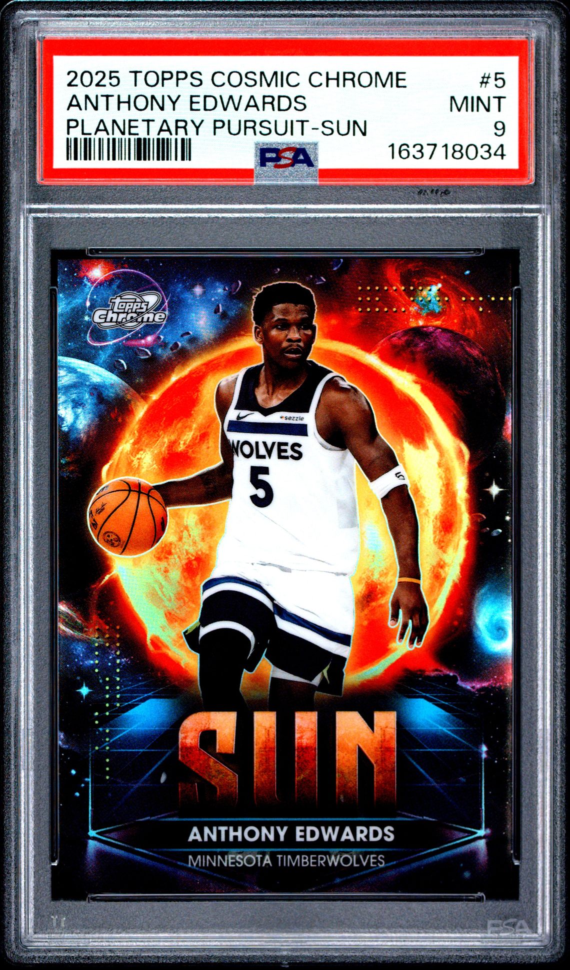 2025 Topps Cosmic Chrome Planetary Pursuit Anthony Edwards #5 (Planetary Pursuit-Sun) Mint 9 front