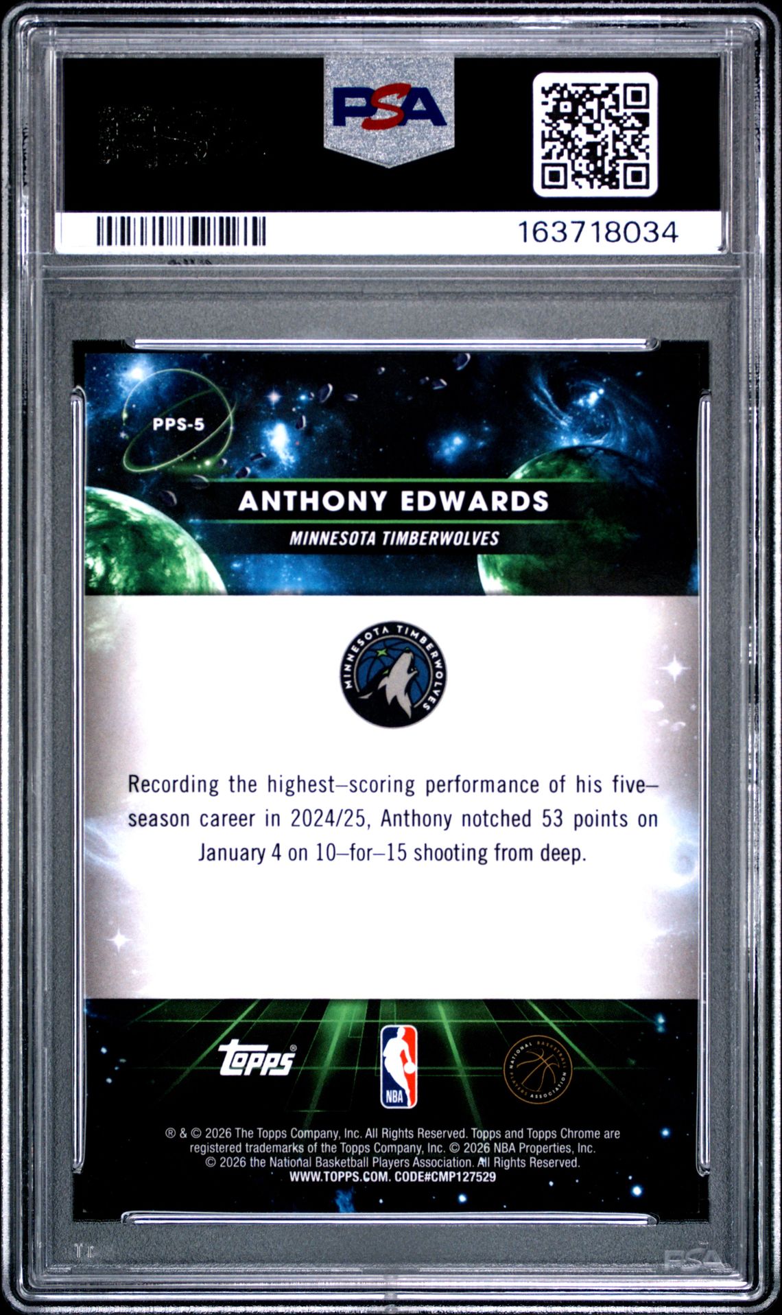 2025 Topps Cosmic Chrome Planetary Pursuit Anthony Edwards #5 (Planetary Pursuit-Sun) Mint 9 back