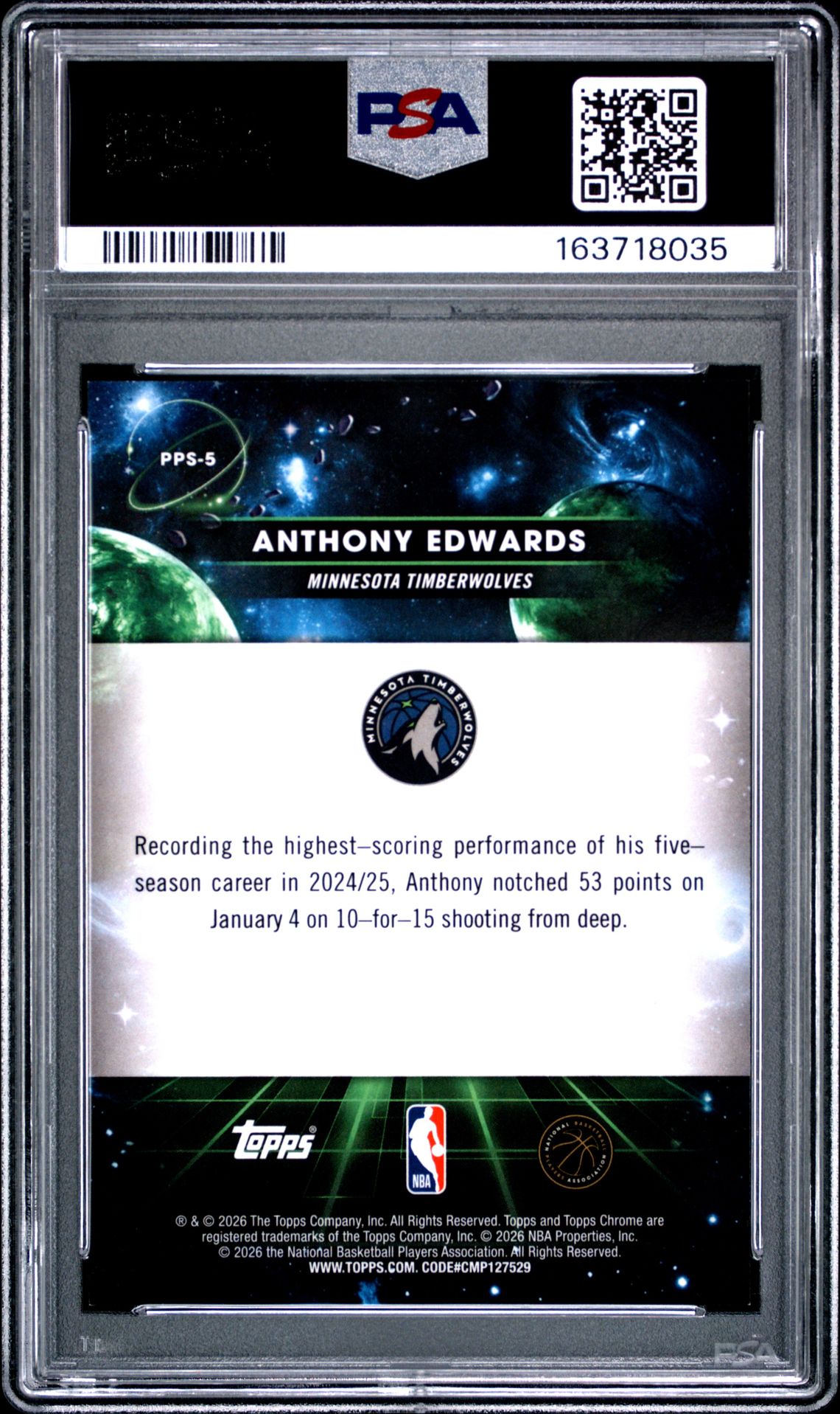 2025 Topps Cosmic Chrome Planetary Pursuit Anthony Edwards #5 (Planetary Pursuit-Sun) Mint 9 back