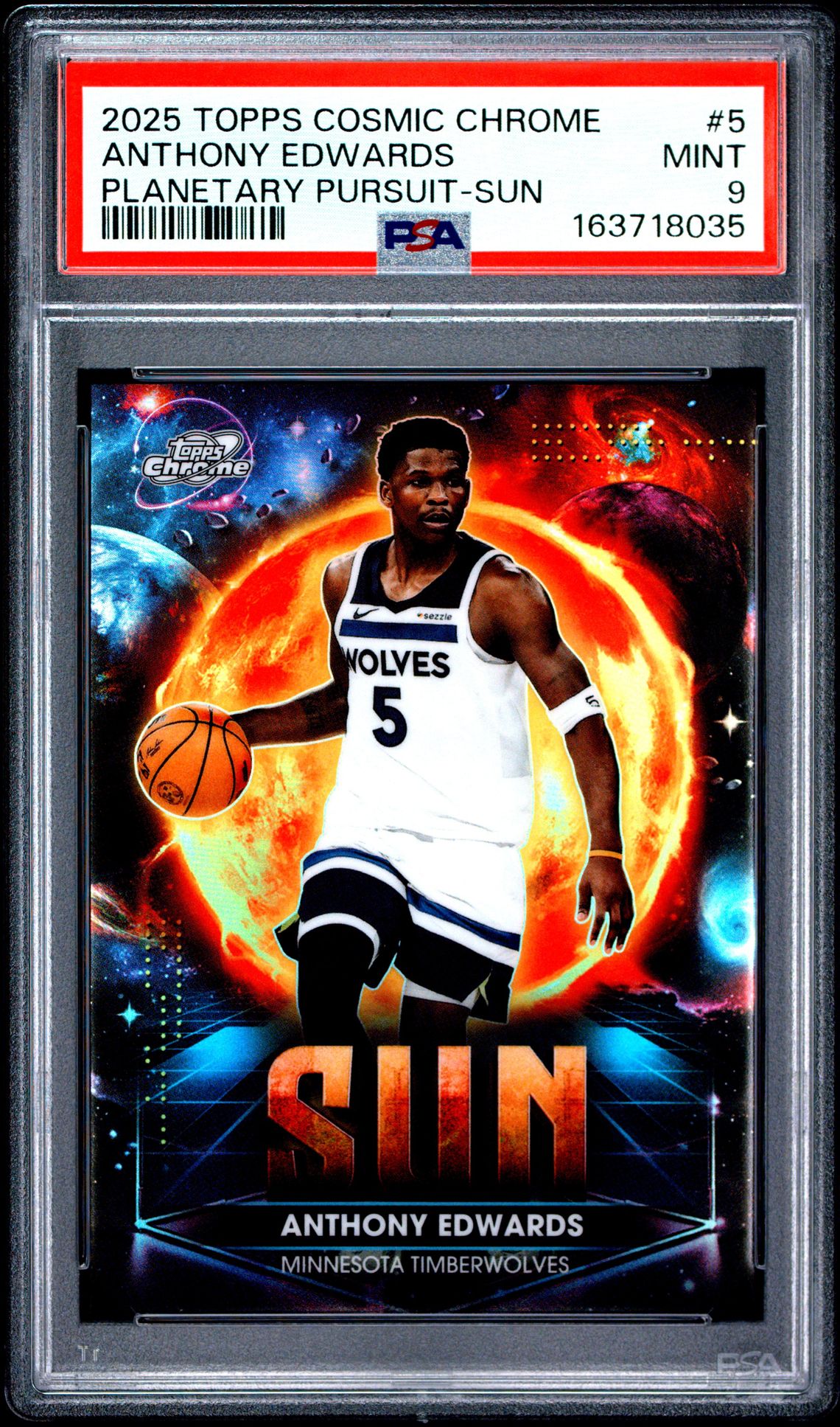 2025 Topps Cosmic Chrome Planetary Pursuit Anthony Edwards #5 (Planetary Pursuit-Sun) Mint 9 front