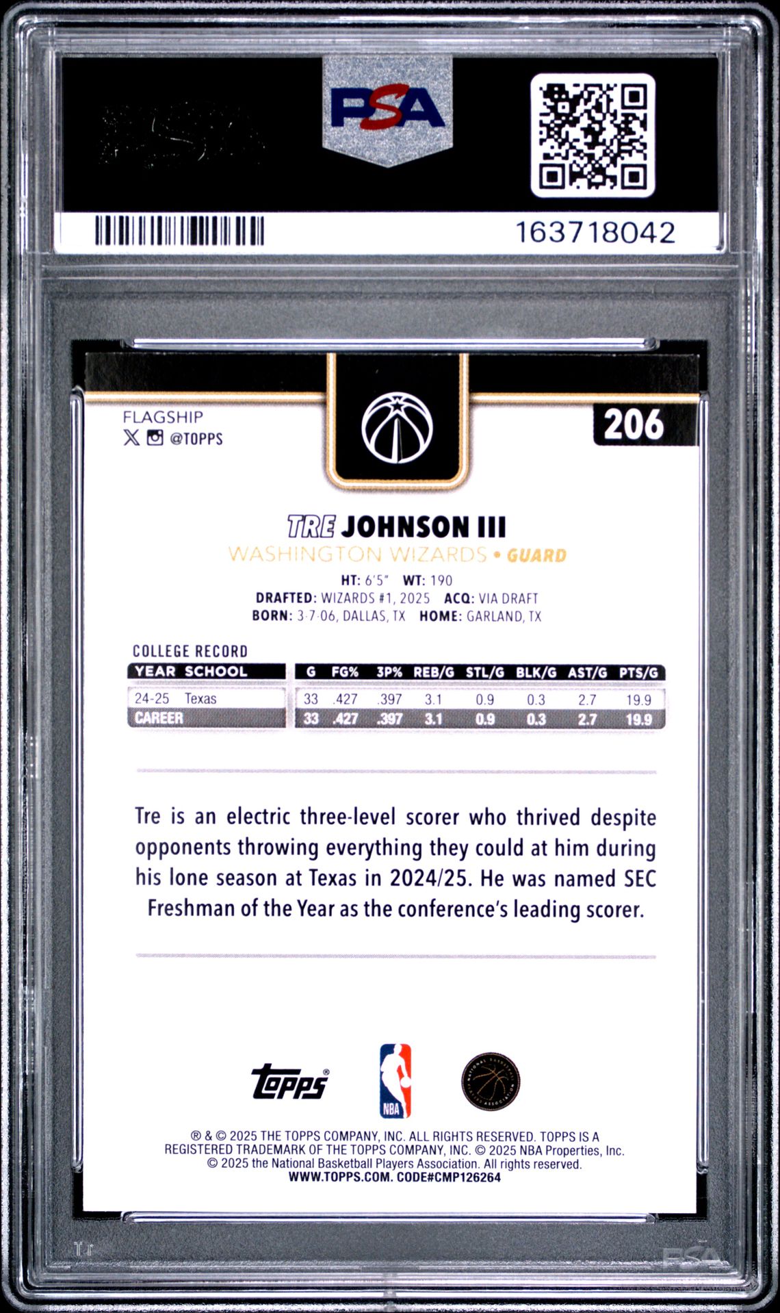 2025 Topps Tre Johnson Iii #206 (Blackout) Nm-Mt 8 back