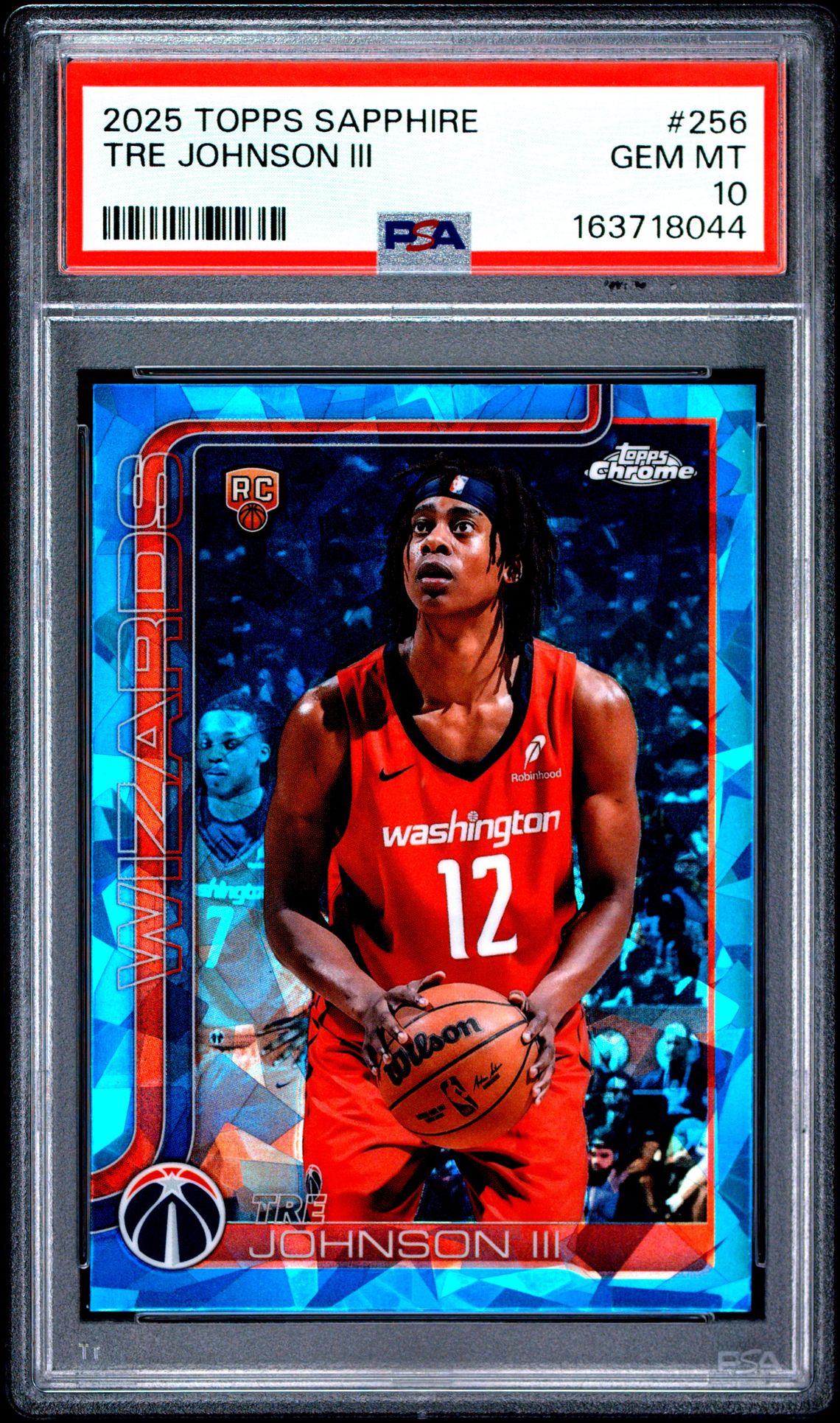 2025 Topps Chrome Sapphire Edition Tre Johnson Iii #256 Gem Mt 10 front view - PSA graded GEM MT 10