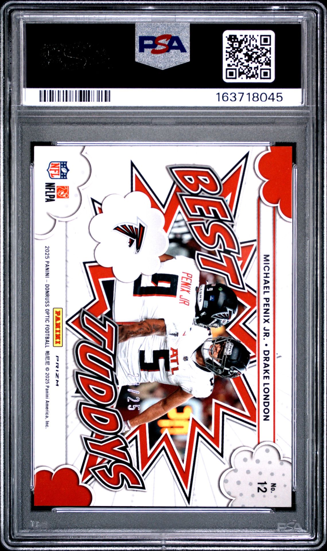 2025 Panini Donruss Optic Best Tuddys Penix Jr./London #12 (Best Tuddys-Purple Stars) Gem Mt 10 back view - PSA certificate #163718045