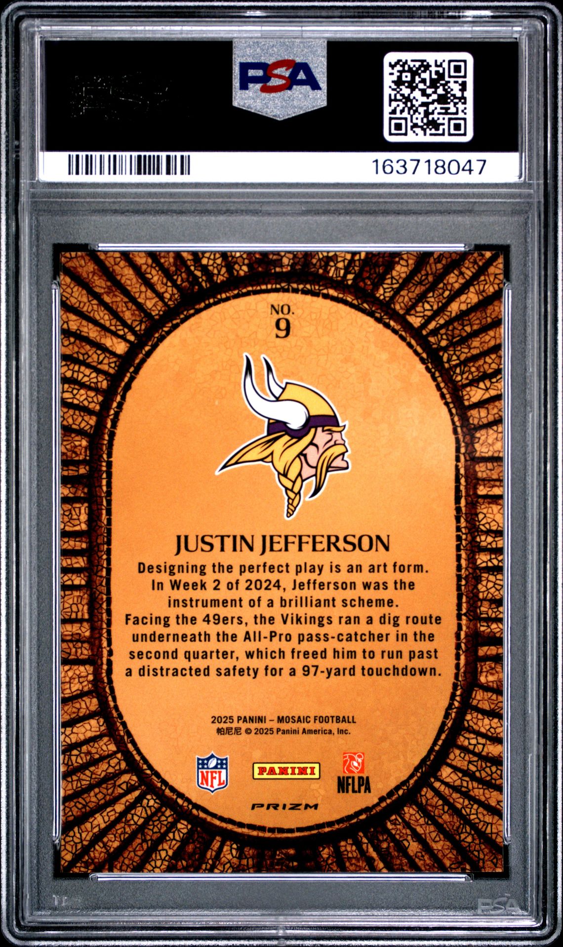 2025 Panini Mosaic Micro Mosaic Justin Jefferson #9 Mint 9 back