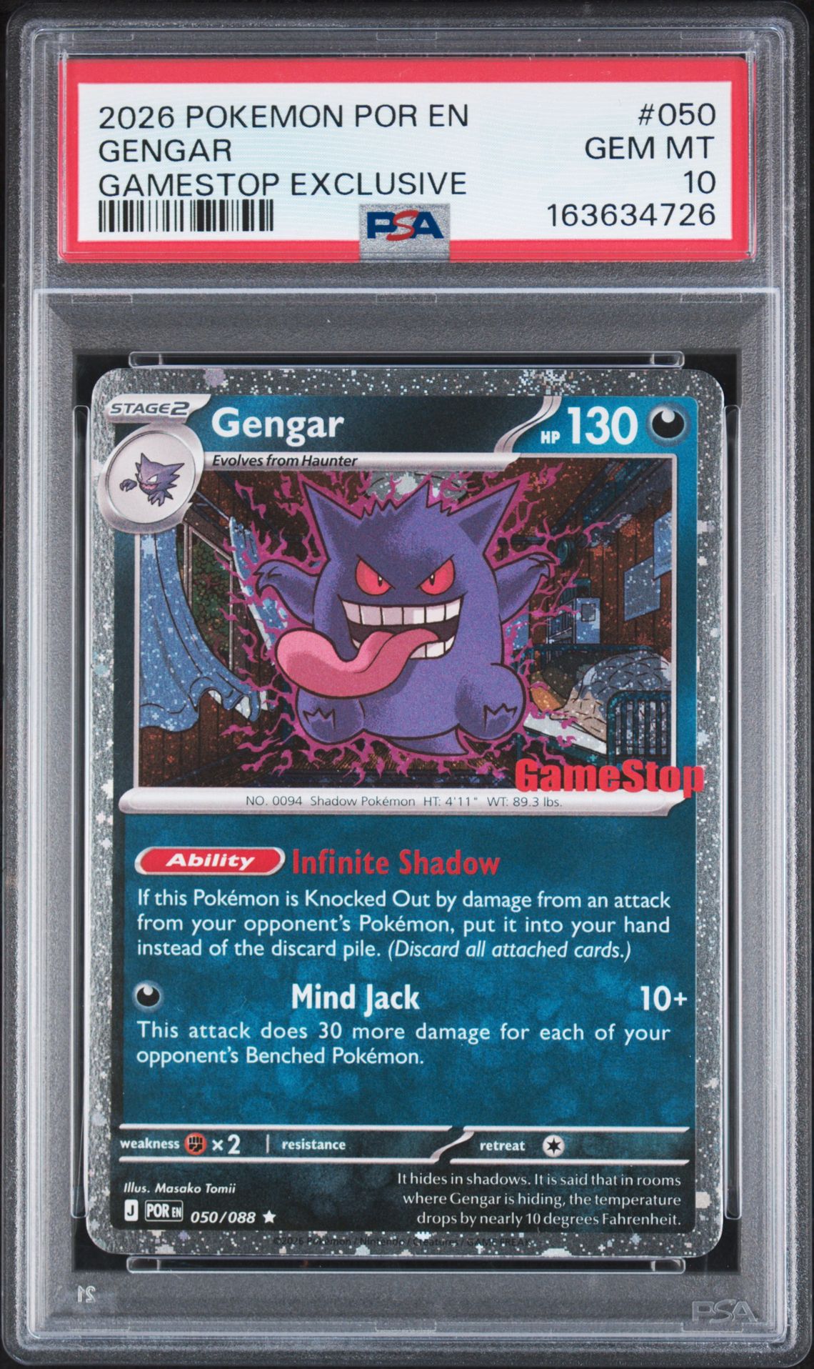 2026 Pokemon Por En-Perfect Order Gengar #050 (Gamestop Exclusive) Gem Mt 10 front