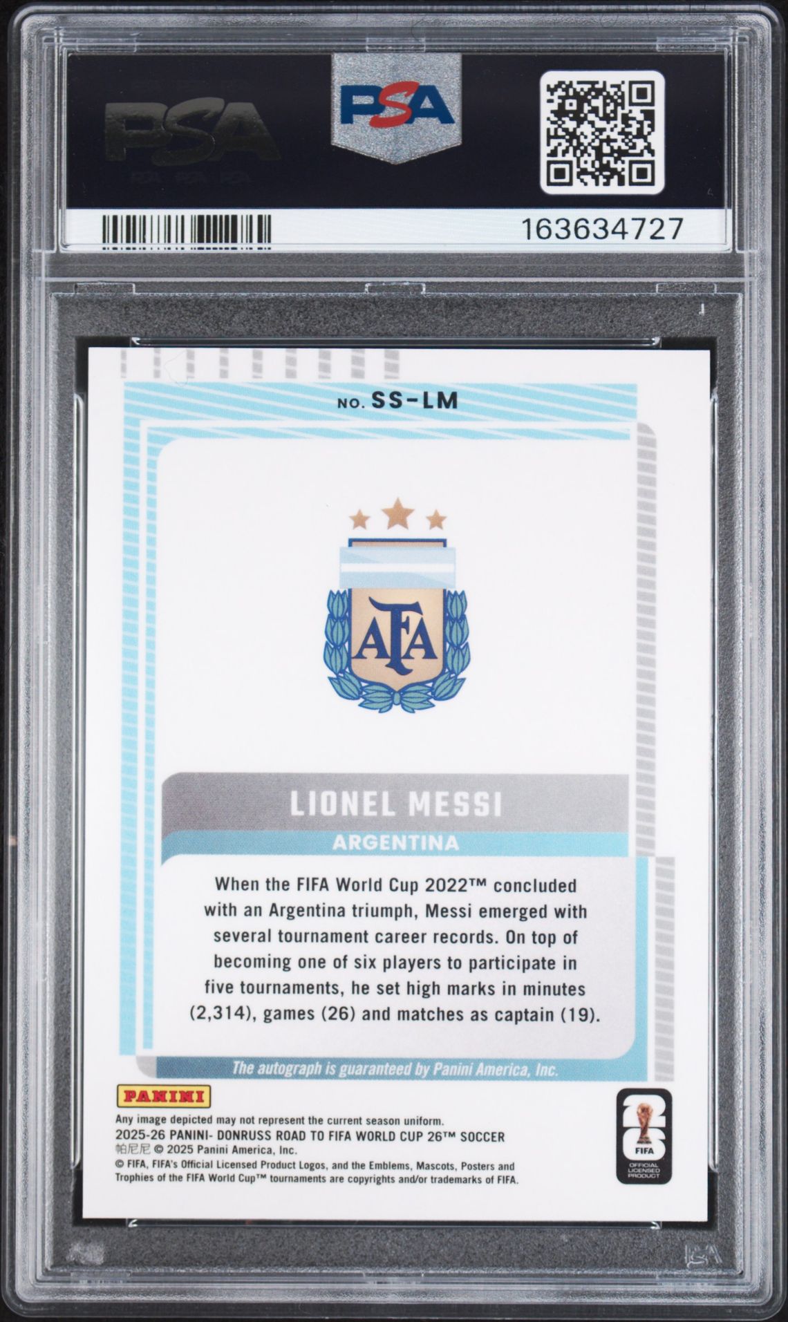 2025-2026 Panini Donruss Road To Fifa World Cup '26 Signature Series Lionel Messi #Lm Mint 9 back