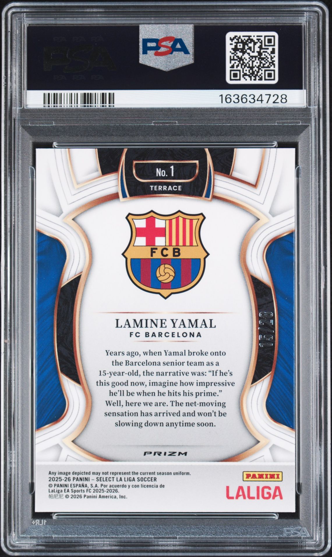 2025-2026 Panini Select La Liga Lamine Yamal #1 (Jade Dragon Scale) Mint 9 back