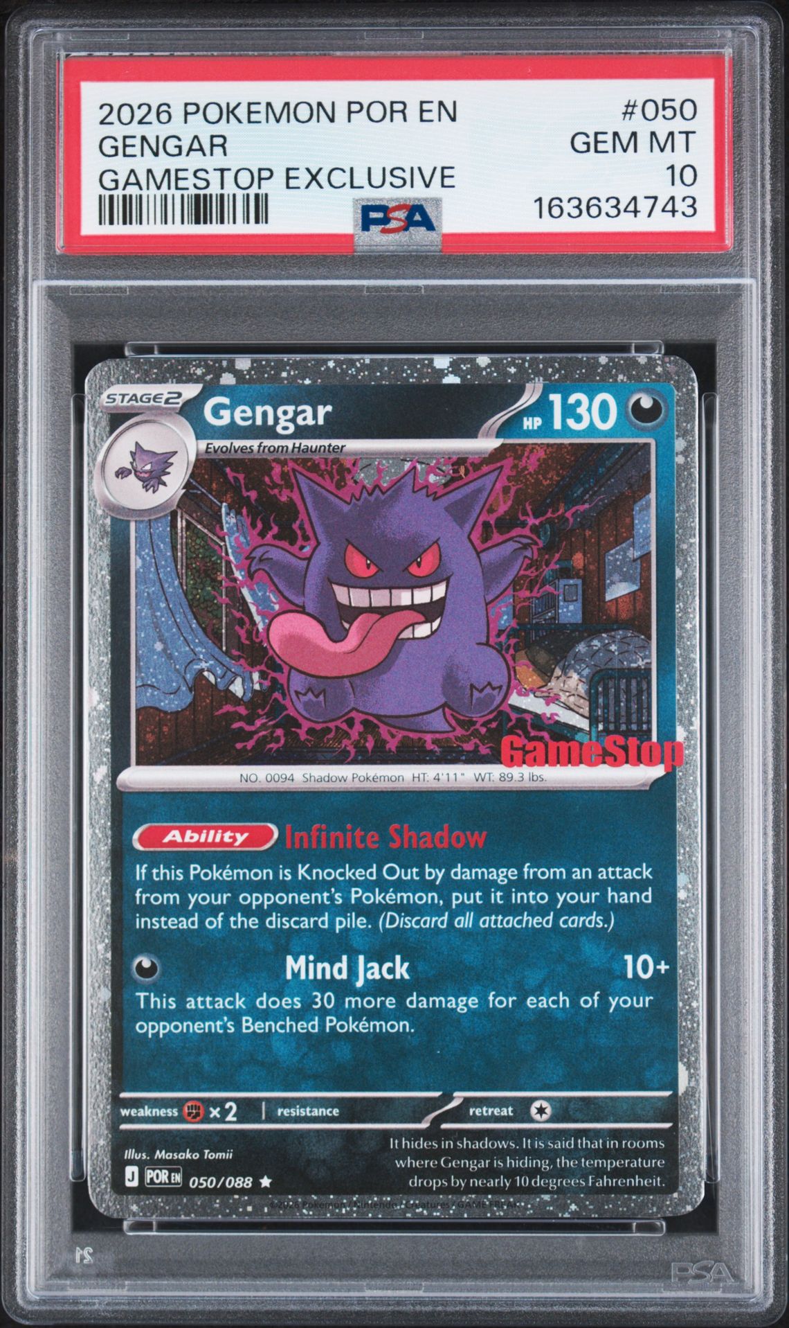 2026 Pokemon Por En-Perfect Order Gengar #050 (Gamestop Exclusive) Gem Mt 10 front