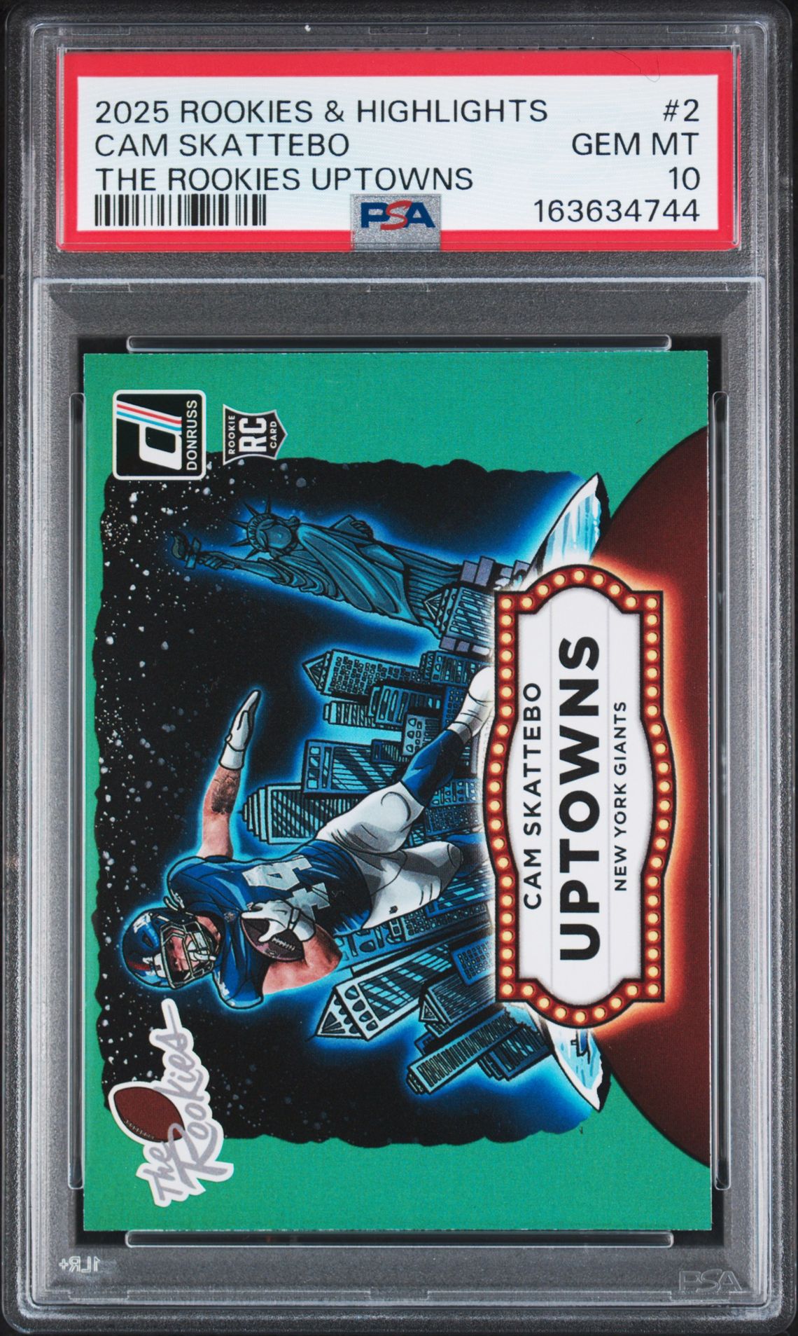 2025 Donruss Rookies & Highlights The Rookies Uptowns Cam Skattebo #2 Gem Mt 10 front view - PSA graded GEM MT 10
