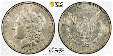 1878 8TF $1 VAM 8, Stick Feather AU58