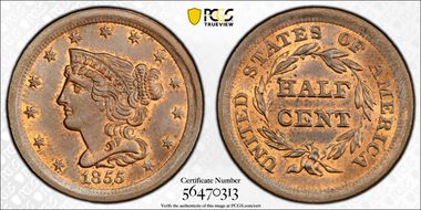 1855 1/2C MS64RB