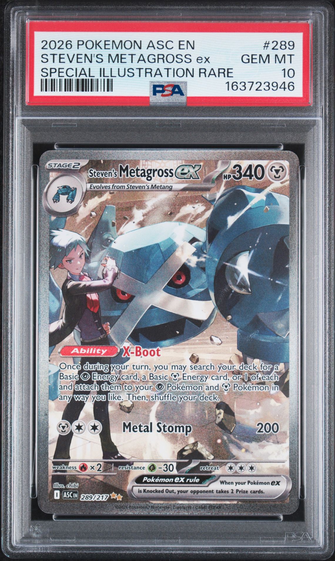 2026 Pokemon Asc En-Ascended Heroes Steven's Metagross Ex #289 (Special Illustration Rare) Gem Mt 10 front view - PSA graded GEM MT 10