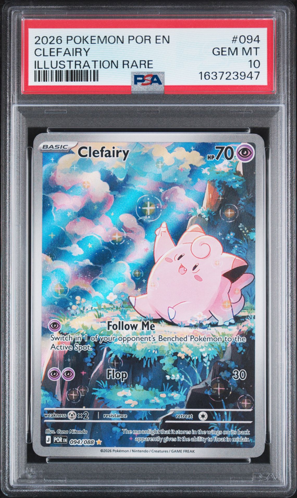 2026 Pokemon Por En-Perfect Order Clefairy #094 (Illustration Rare) Gem Mt 10 front view - PSA graded GEM MT 10