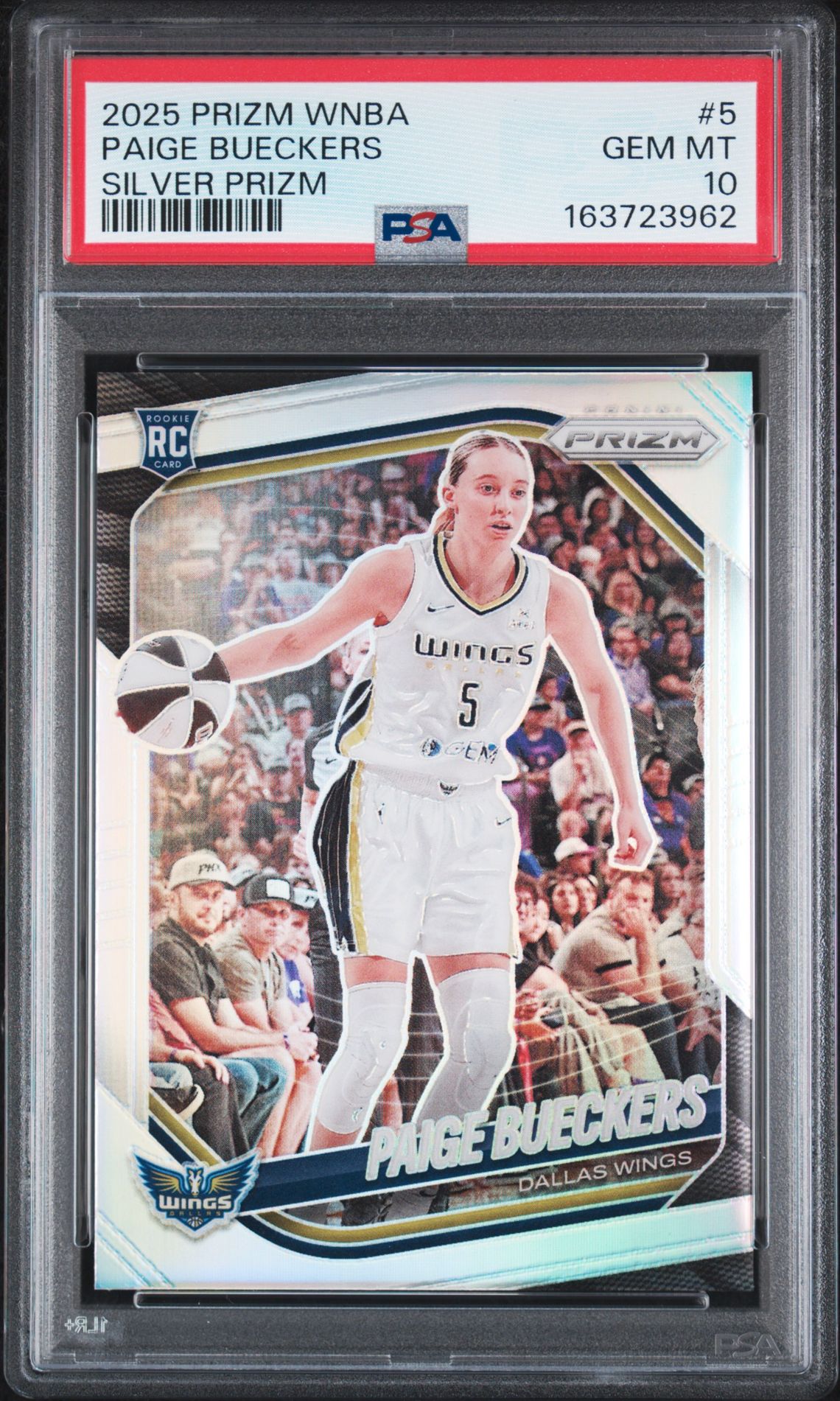 2025 Panini Prizm Wnba Paige Bueckers #5 (Silver Prizm) Gem Mt 10 front view - PSA graded GEM MT 10