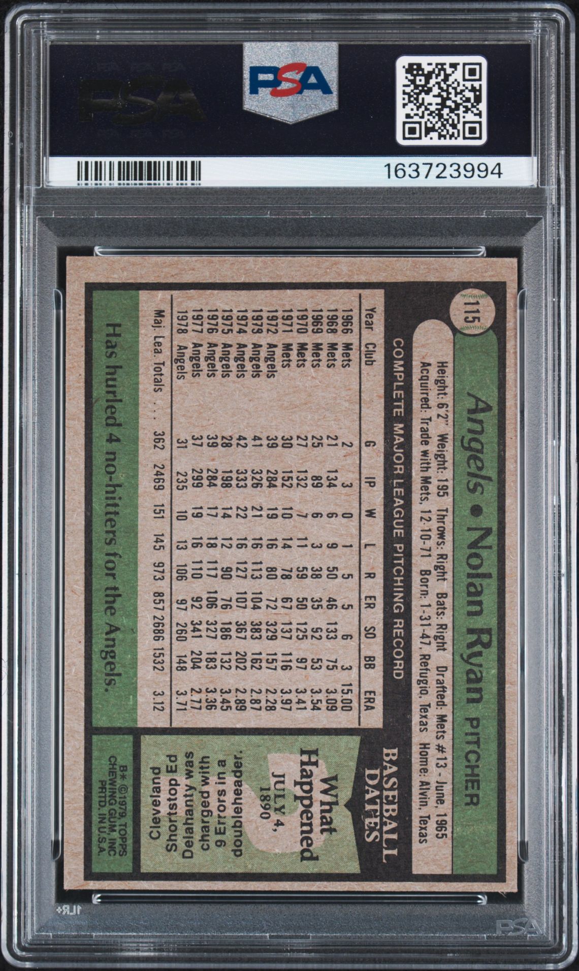 1979 Topps Nolan Ryan #115 Ex-Mt 6 back