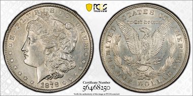 1878 8TF $1 VAM 14.3, Doubled Bow AU50