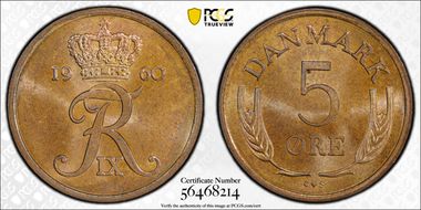 1960 CS 5 Øre KM-848.1 Bronze MS65BN