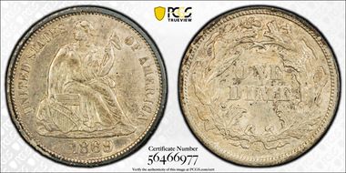 1869-S 10C AU58