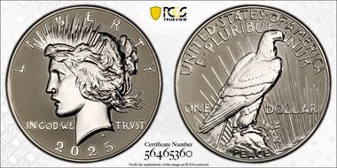 2025-S $1 Peace Dollar Rev PR Two-Coin Reverse Proof Set PR69