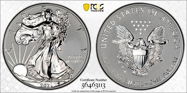 2021-W $1 Silver Eagle Rev PR - Type 1 Designer Edition - First Strike PR70