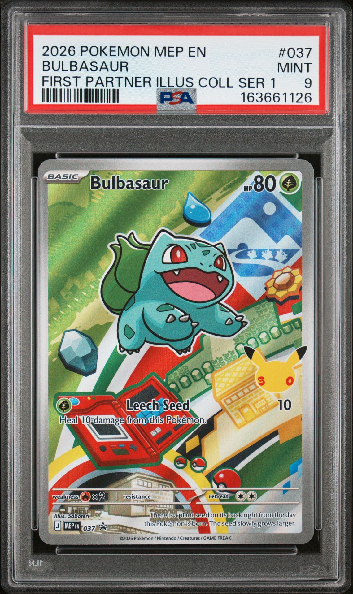 2026 Pokemon Mep En-Me Black Star Promo Bulbasaur #037 (First Partner Illus Coll Ser 1) Mint 9 front