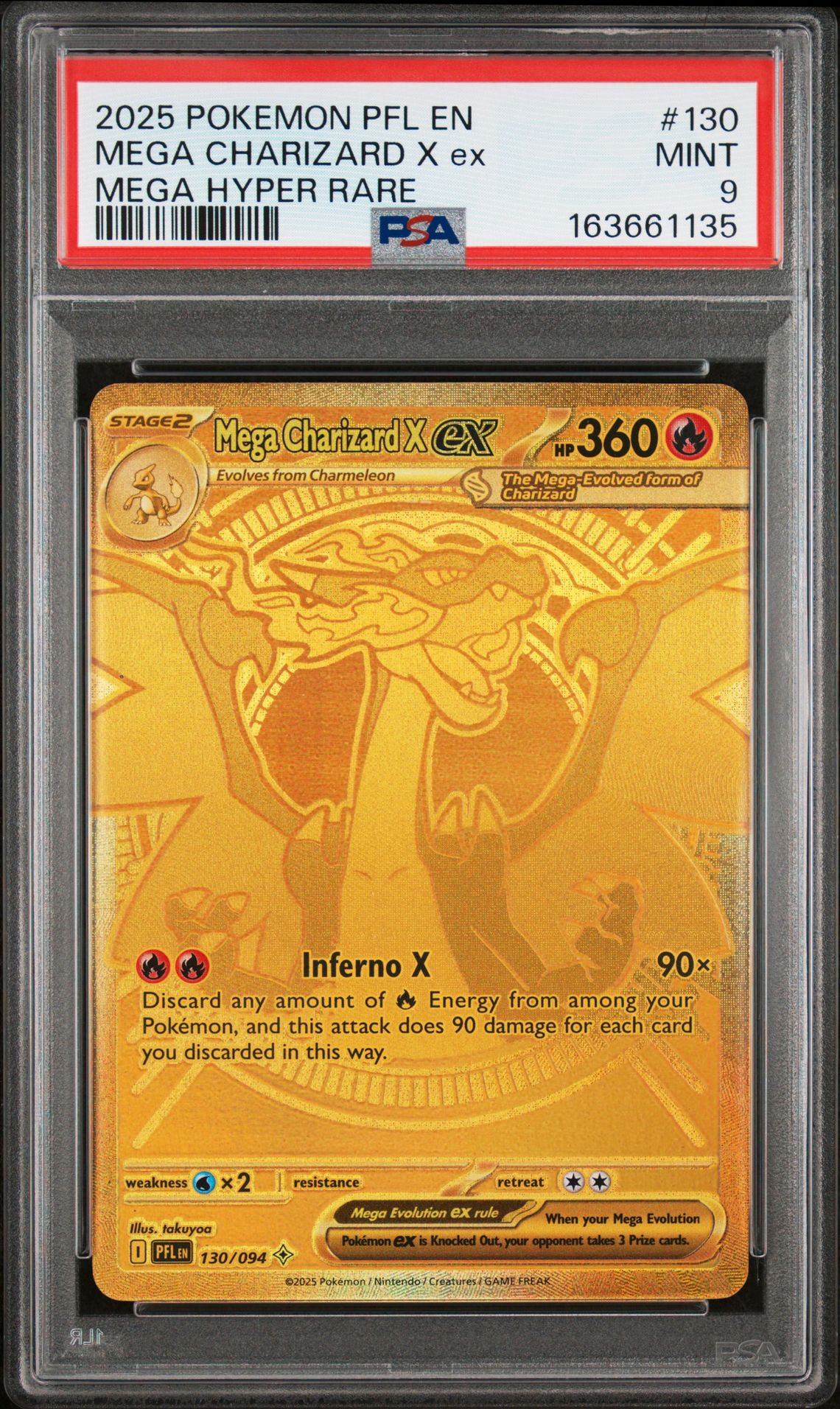 2025 Pokemon Pfl En-Phantasmal Flames Mega Charizard X Ex #130 (Mega Hyper Rare) Mint 9 front