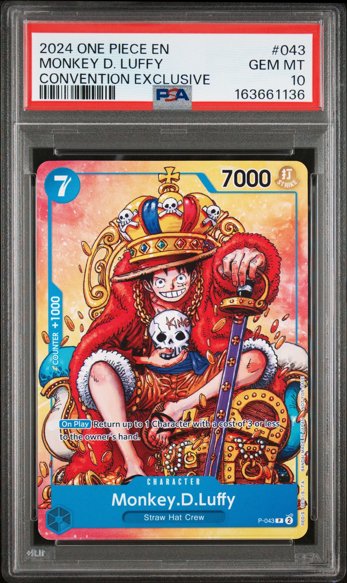 2024 One Piece Promos Monkey D. Luffy #043 (Convention Exclusive) Gem Mt 10 front view - PSA graded GEM MT 10