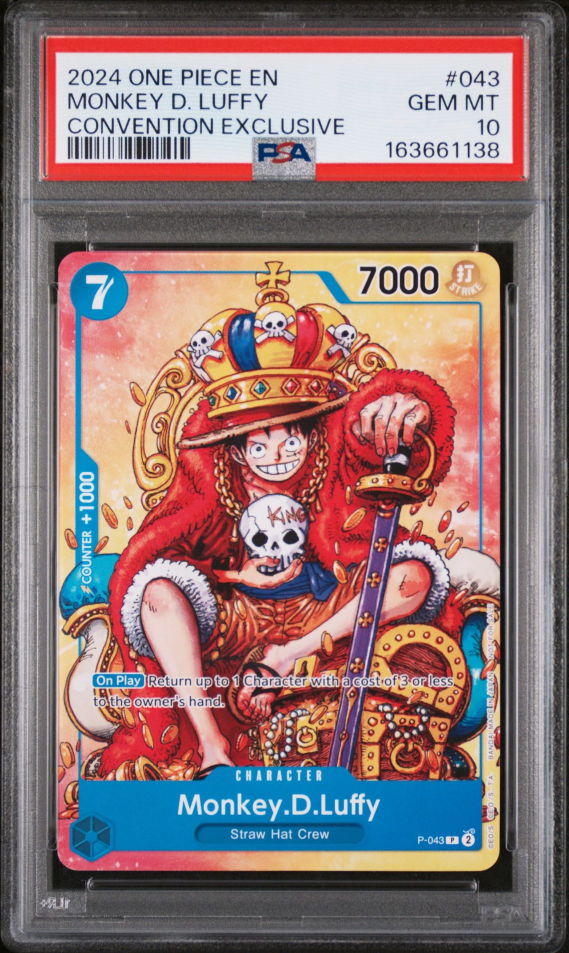 2024 One Piece Promos Monkey D. Luffy #043 (Convention Exclusive) Gem Mt 10 front view - PSA graded GEM MT 10