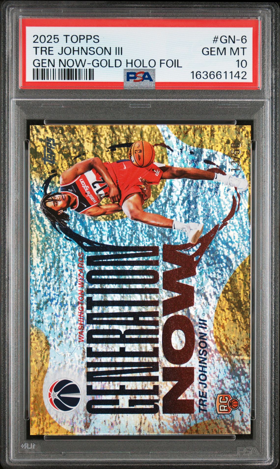 2025 Topps Generation Now Tre Johnson Iii #Gn-6 (Gen Now-Gold Holo Foil) Gem Mt 10 front view - PSA graded GEM MT 10