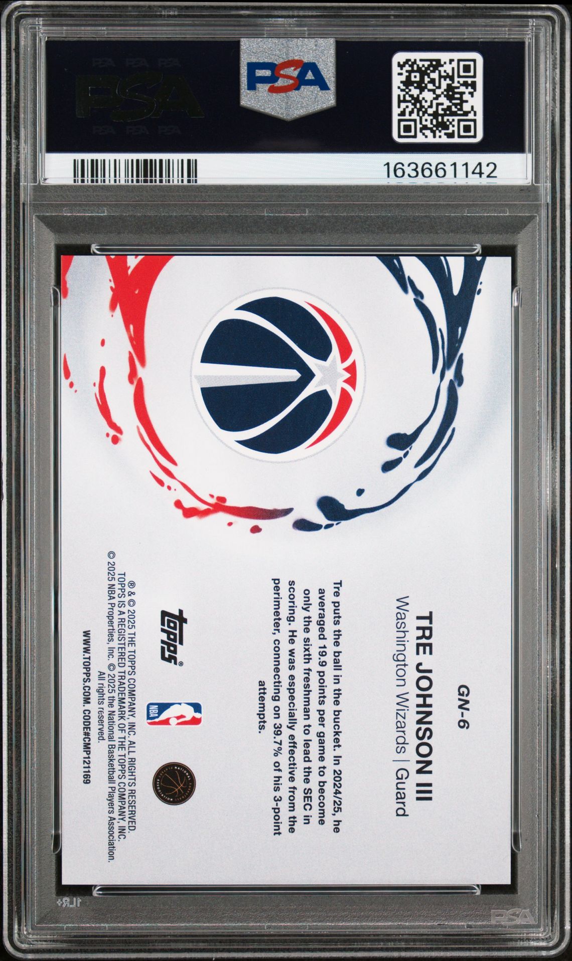 2025 Topps Generation Now Tre Johnson Iii #Gn-6 (Gen Now-Gold Holo Foil) Gem Mt 10 back view - PSA certificate #163661142