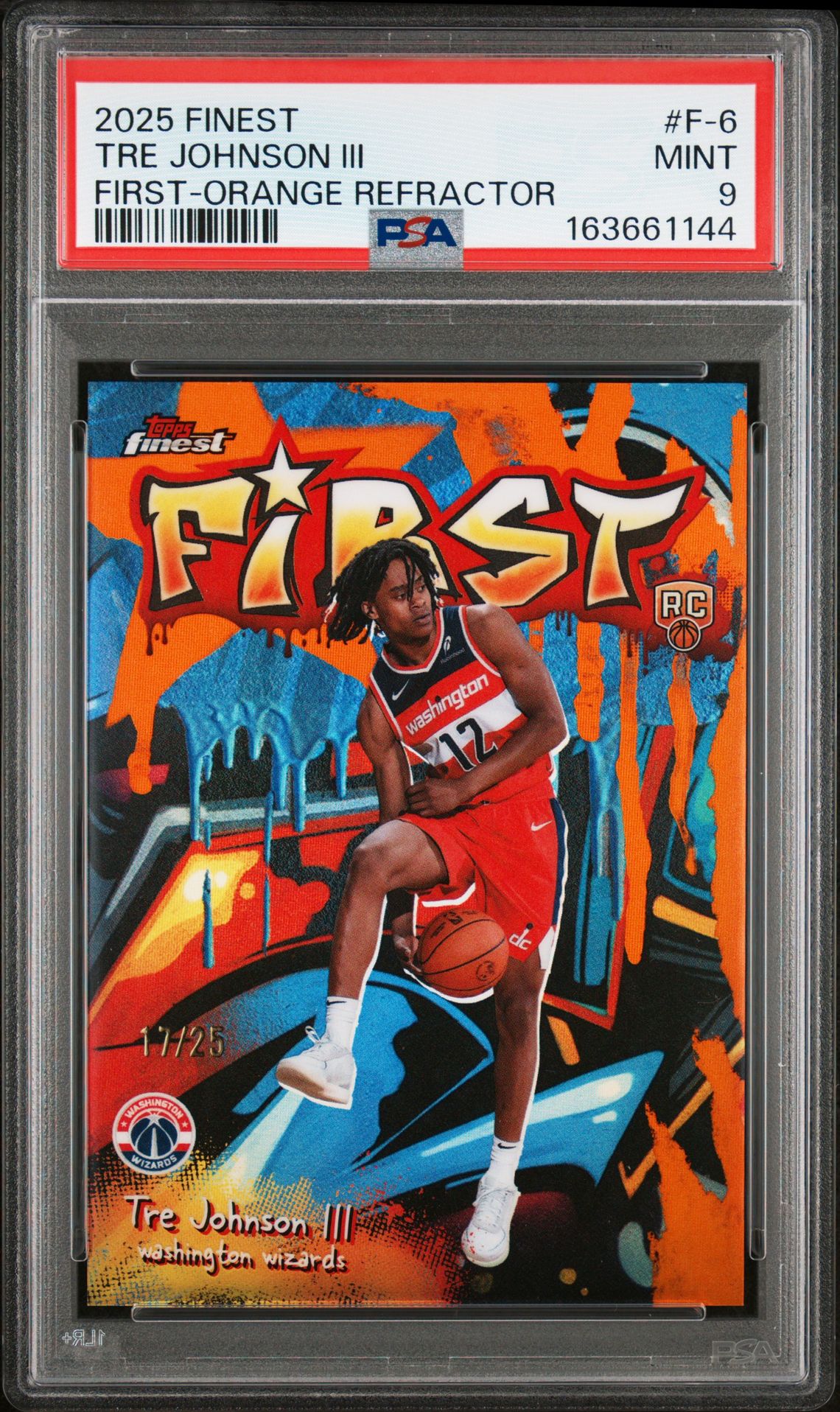 2025 Topps Finest First Tre Johnson Iii #F-6 (First-Orange Refractor) Mint 9 front