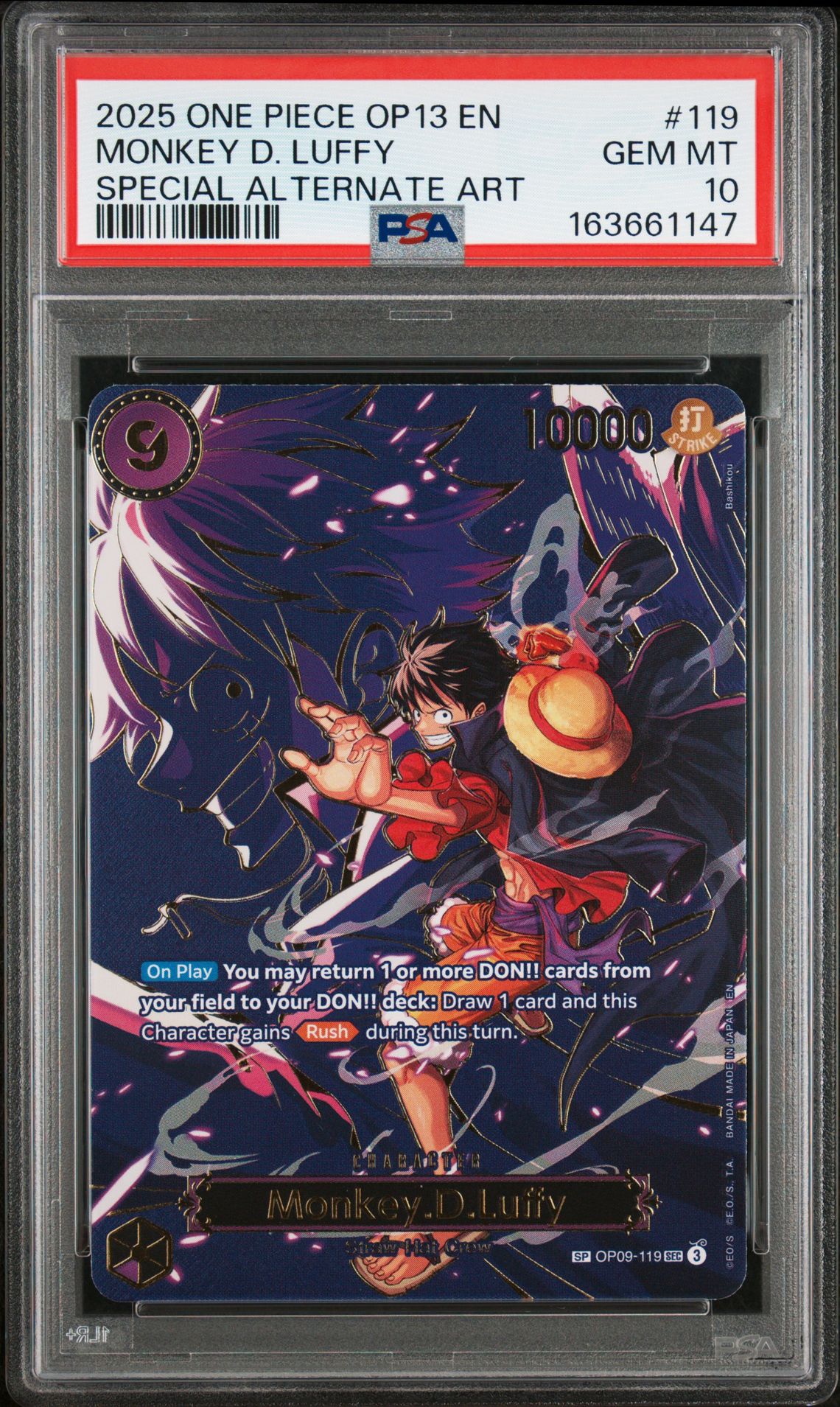2025 One Piece Op13-Carrying On His Will Monkey D. Luffy #119 (Special Alternate Art) Gem Mt 10 front