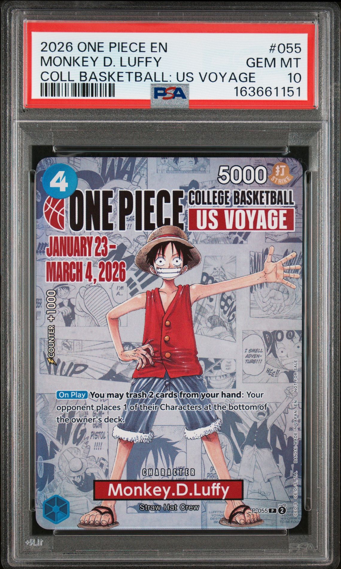 2026 One Piece Promos Monkey D. Luffy #055 (Coll Basketball: Us Voyage) Gem Mt 10 front