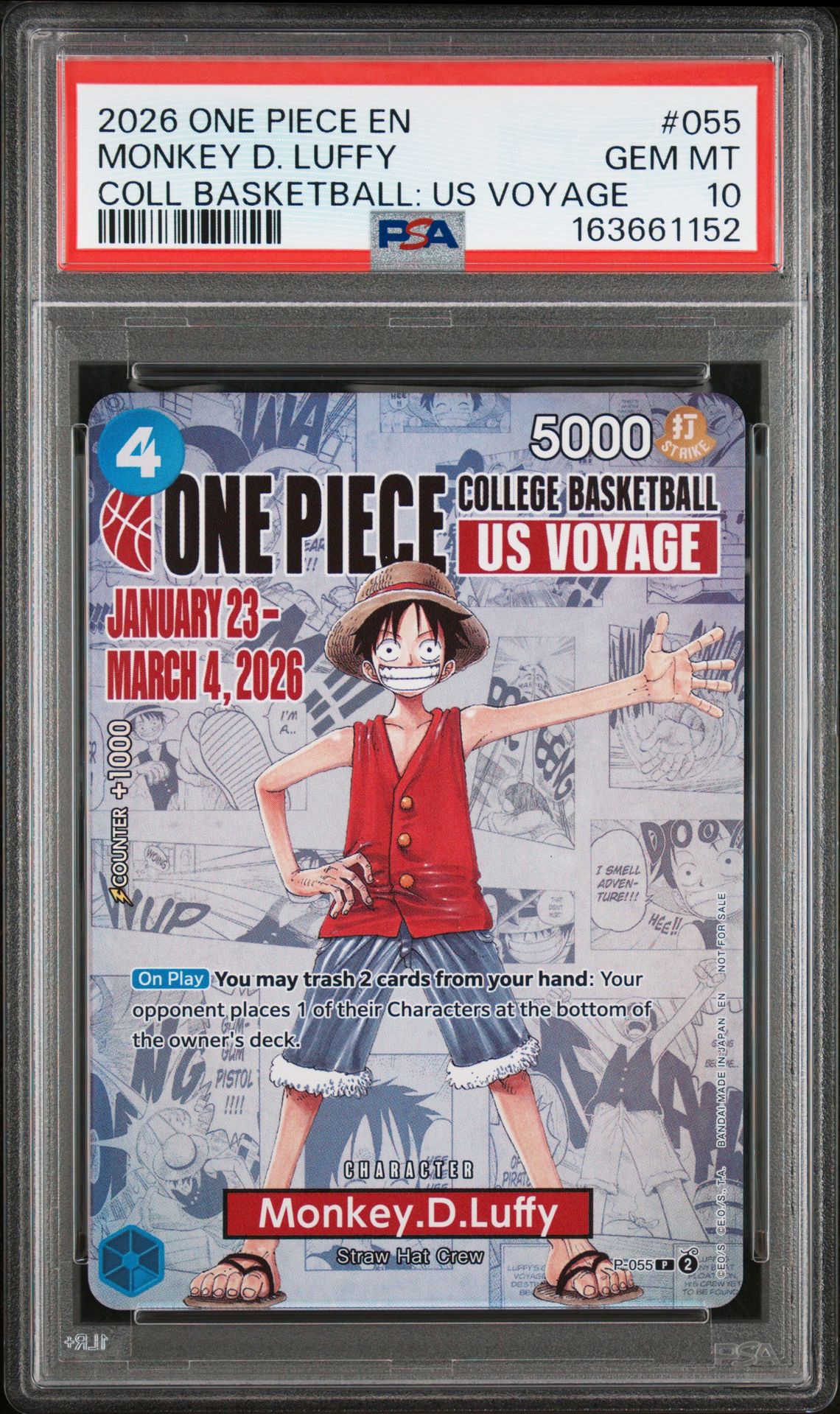 2026 One Piece Promos Monkey D. Luffy #055 (Coll Basketball: Us Voyage) Gem Mt 10 front