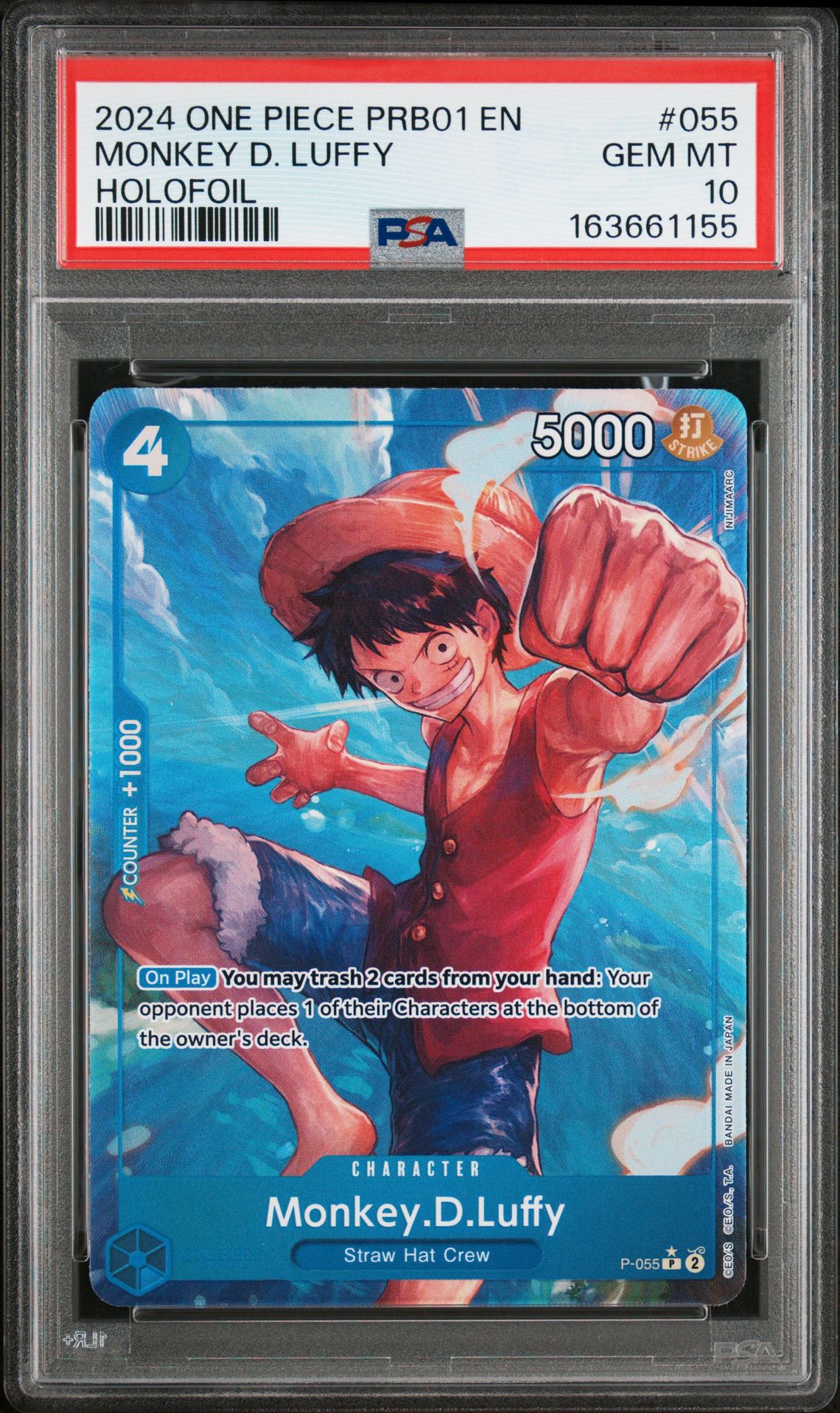 2024 One Piece Prb01-Premium Booster -One Piece Card The Best- Monkey D. Luffy #055 (Holofoil) Gem Mt 10 front