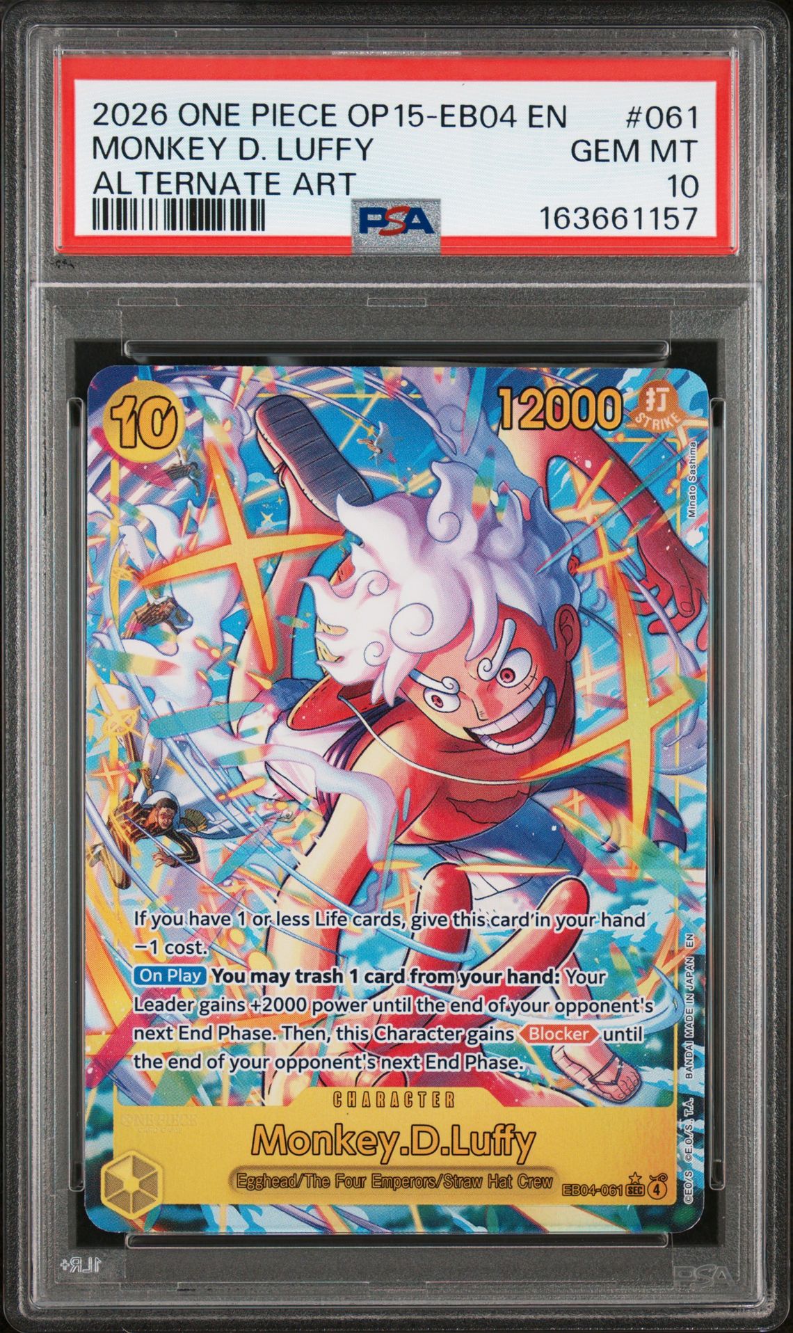 2026 One Piece Op15-Eb04-Adventure On Kami's Island Monkey D. Luffy #061 (Alternate Art) Gem Mt 10 front