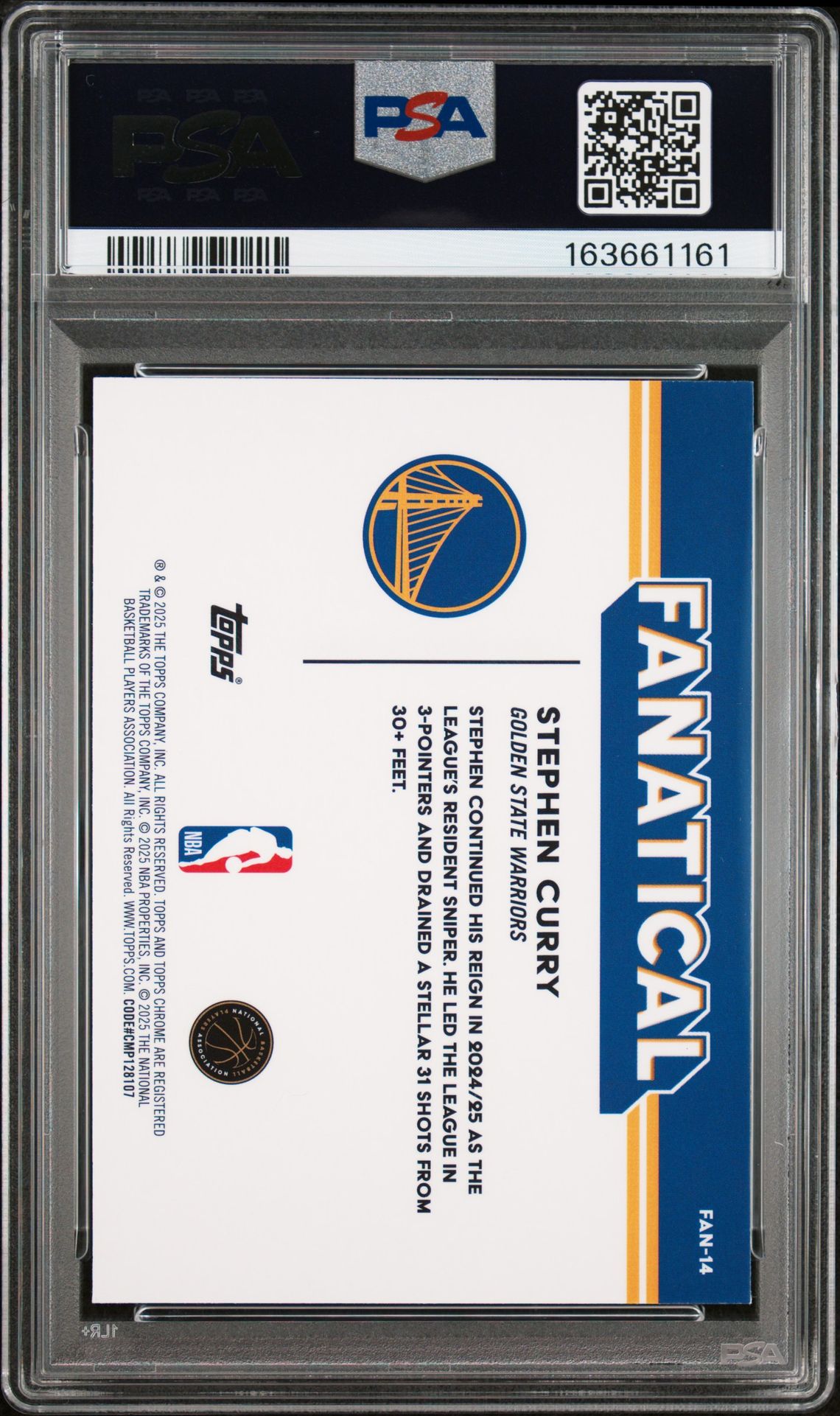 2025 Topps Chrome Fanatical Stephen Curry #Fan-14 Mint 9 back