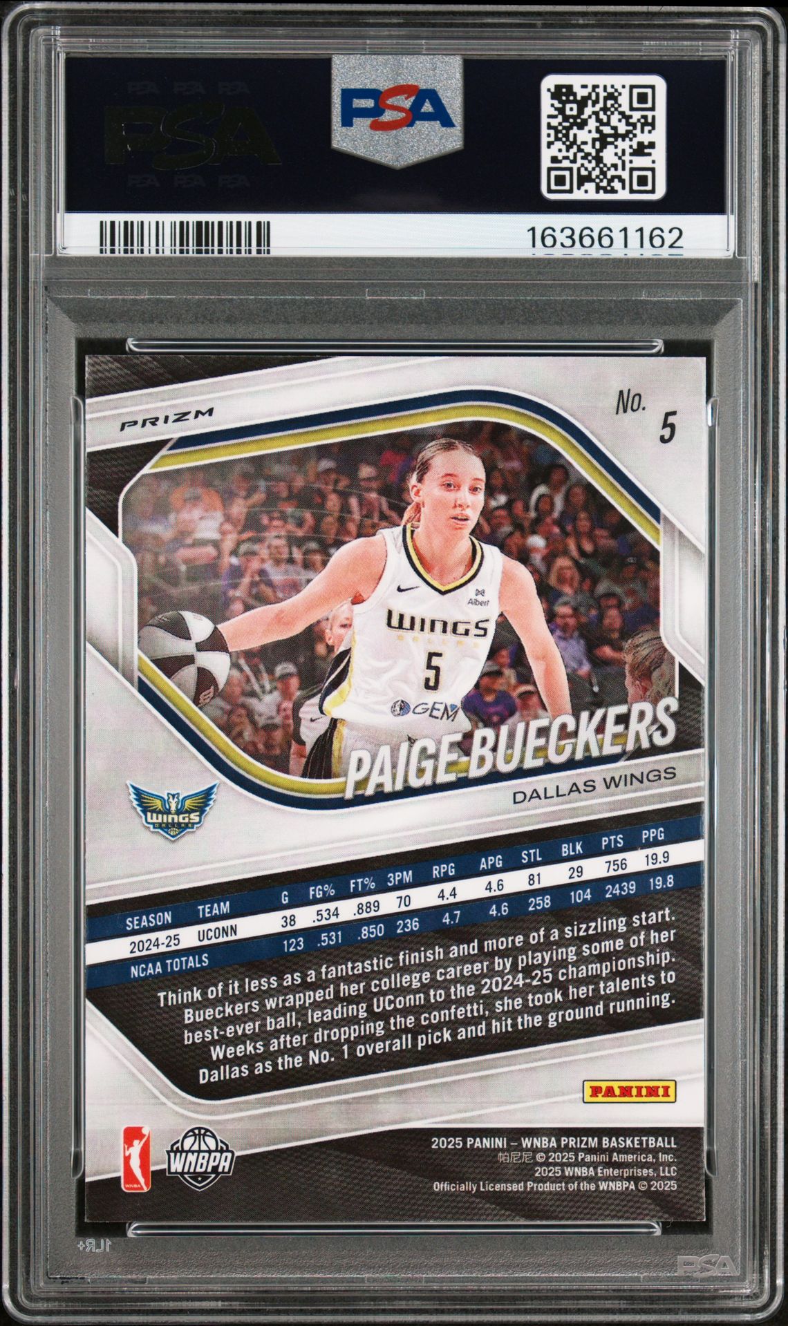 2025 Panini Prizm Wnba Paige Bueckers #5 (Wnba Logo Prizm) Gem Mt 10 back