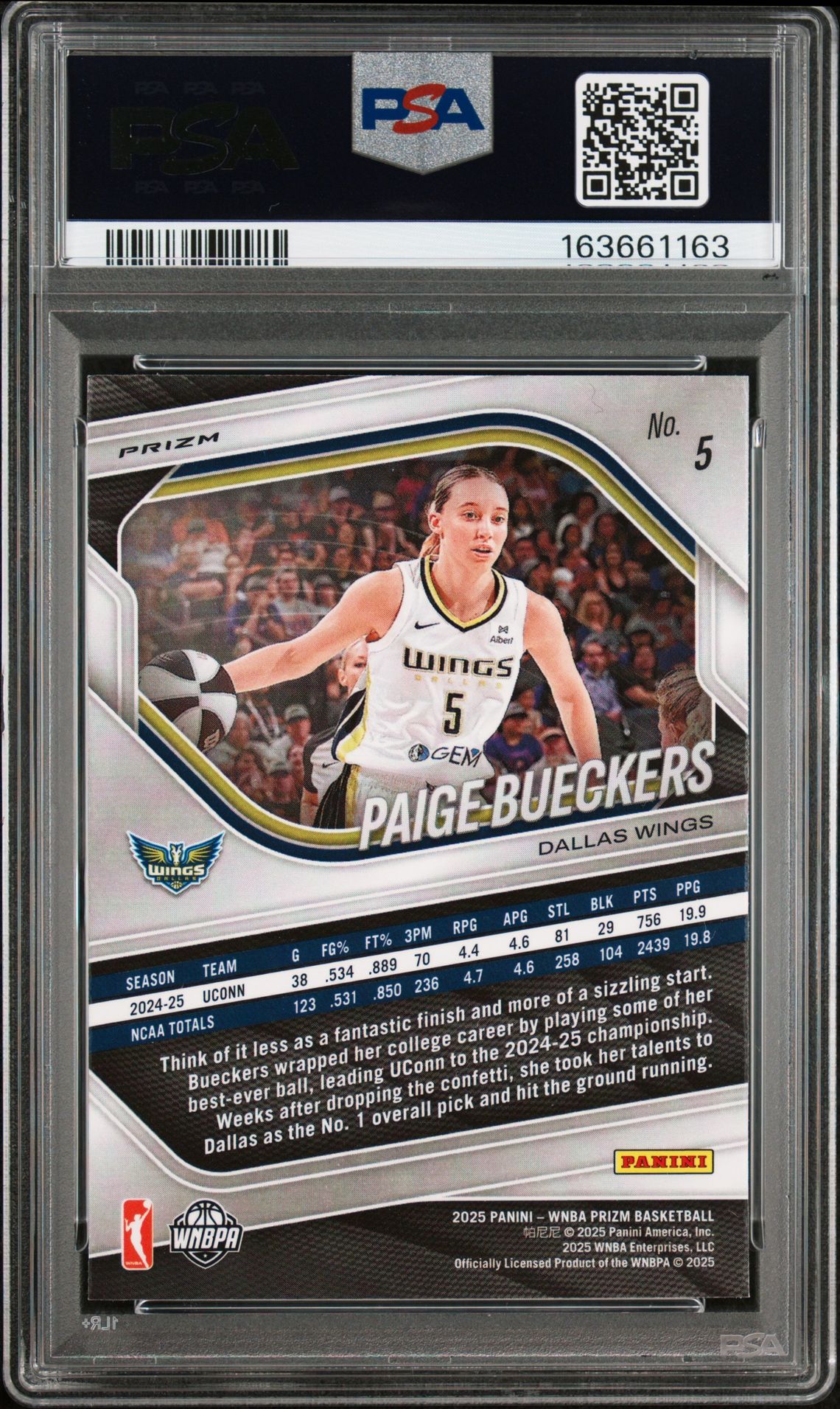 2025 Panini Prizm Wnba Paige Bueckers #5 (Wnba Logo Prizm) Gem Mt 10 back