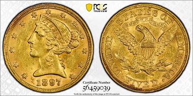 1897 $5 AU58