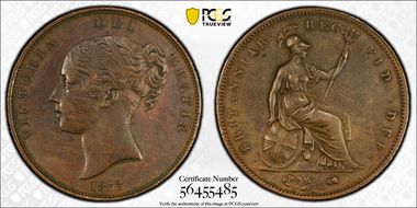 1853 1D S-3948 Ornamental trident AU55BN
