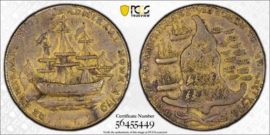 1779 Medal Rhode Island, No Wreath Below Ship XF40