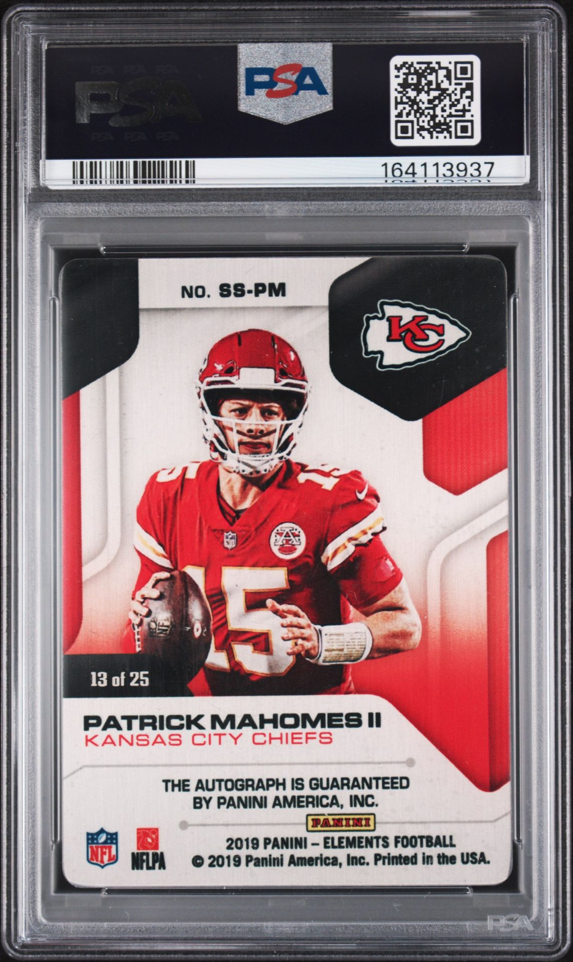 2019 Panini Elements Steel Signature Patrick Mahomes Ii #Sspm (Signature Steel) N0: Authentic back