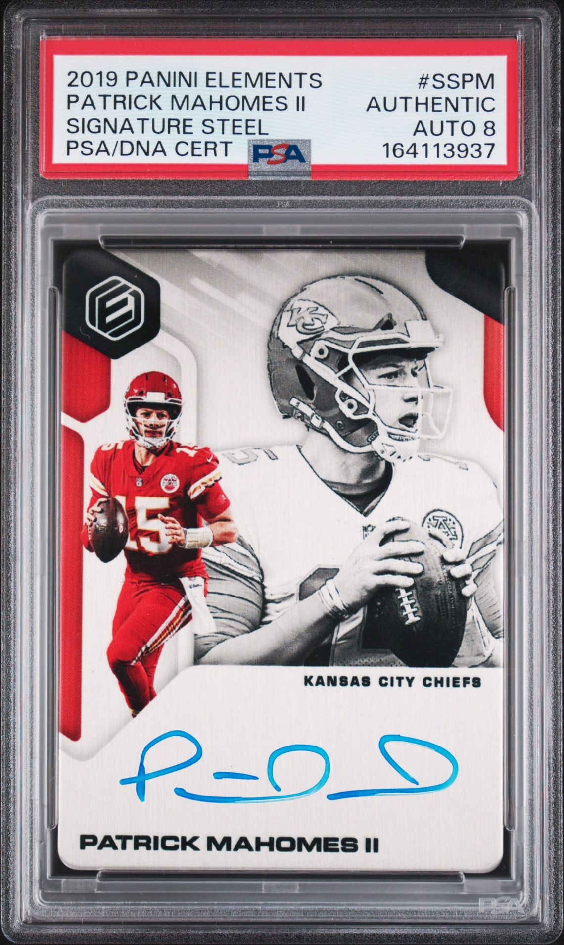 2019 Panini Elements Steel Signature Patrick Mahomes Ii #Sspm (Signature Steel) N0: Authentic front