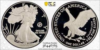 2025-P $1 Silver Eagle w/ US Marine Corps Privy 250th Anniversary PR65DCAM